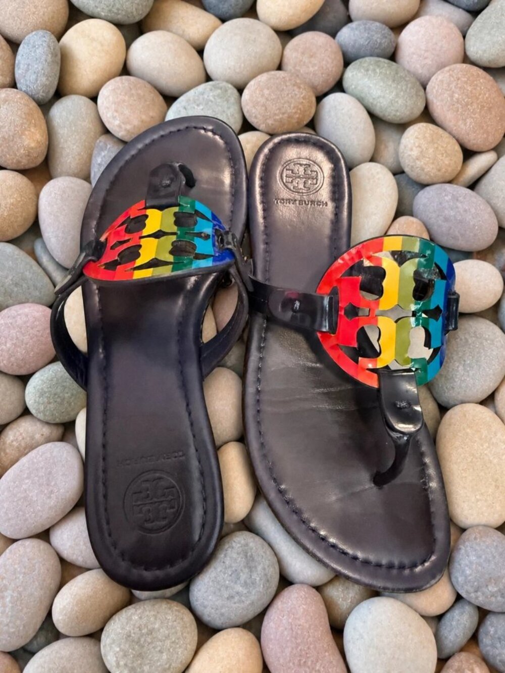 Tory Burch Miller Thong Sandals In Bright Rainbow/Royal Navy